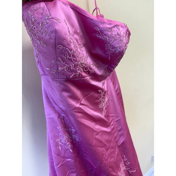 Cire by Landa Pink Satin A-Line Gown w/ Beaded Embroidery, Size 12 - Picture 3 of 4